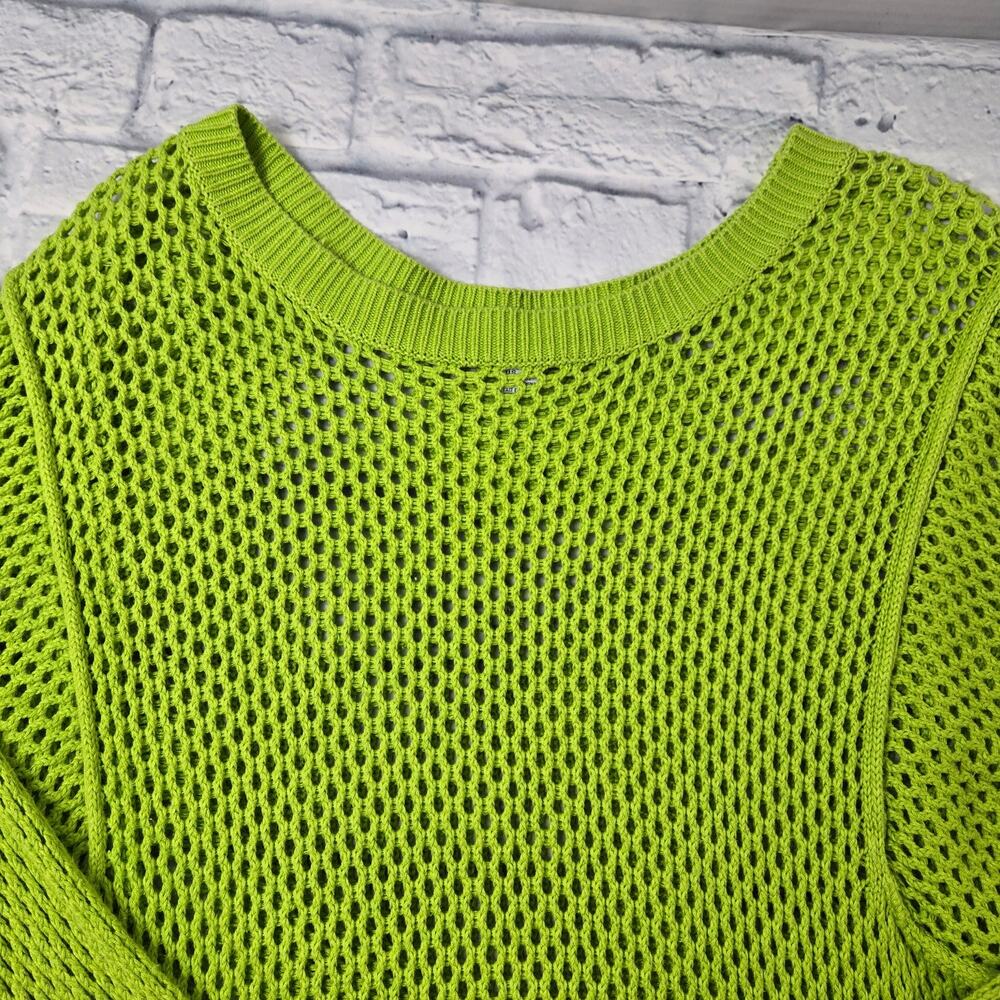 Katherine Barclay Montreal Sweater Lime Green size Medium Open Knit Mesh Hi Lo - Picture 5 of 11